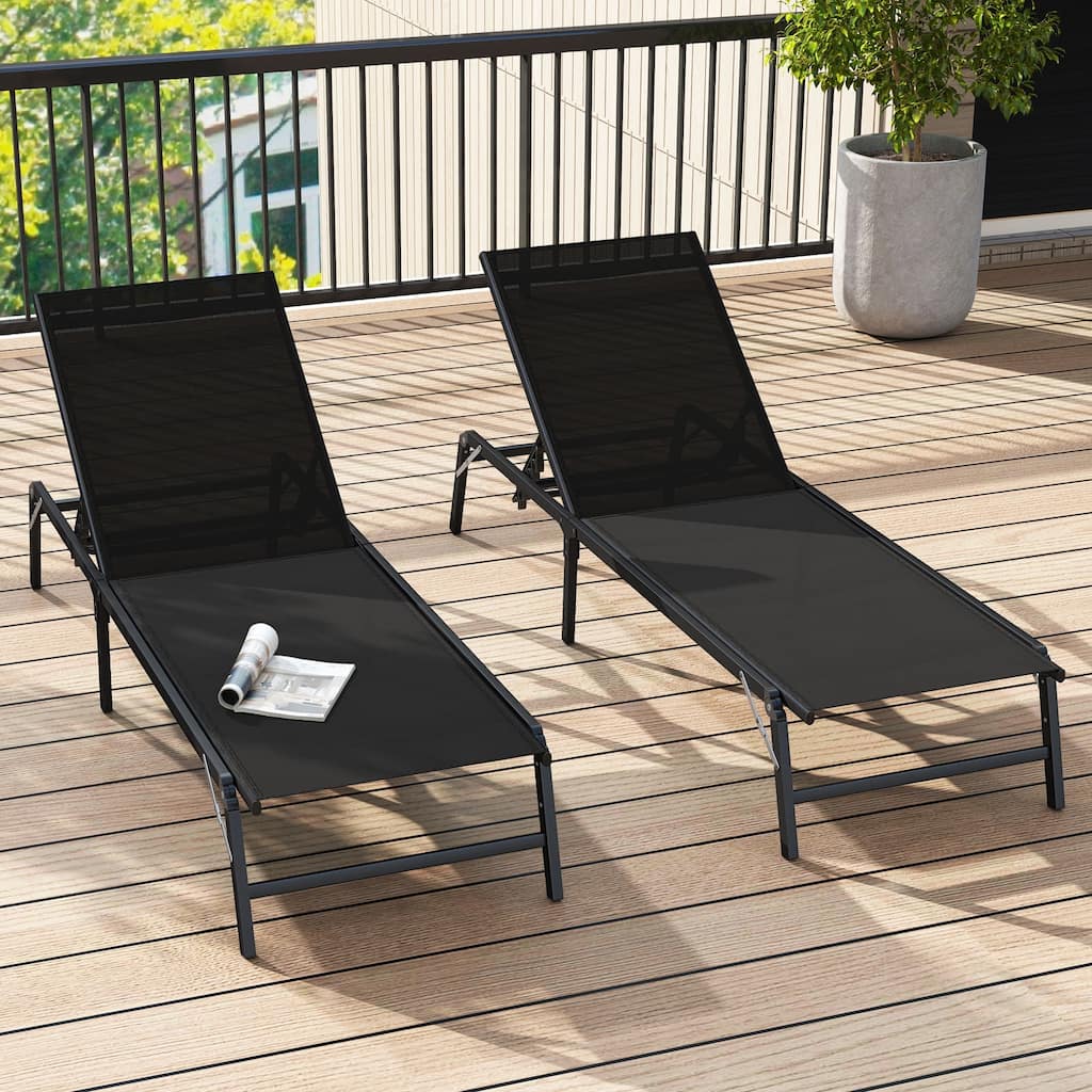 Gymax 2 PCS Reclining Lounge Chairs Folding Patio Recliner Chair