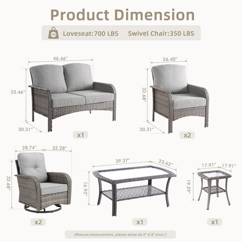 XIZZI 7-Piece Patio Wicker Furniture Conversation Swivel Chairs Set