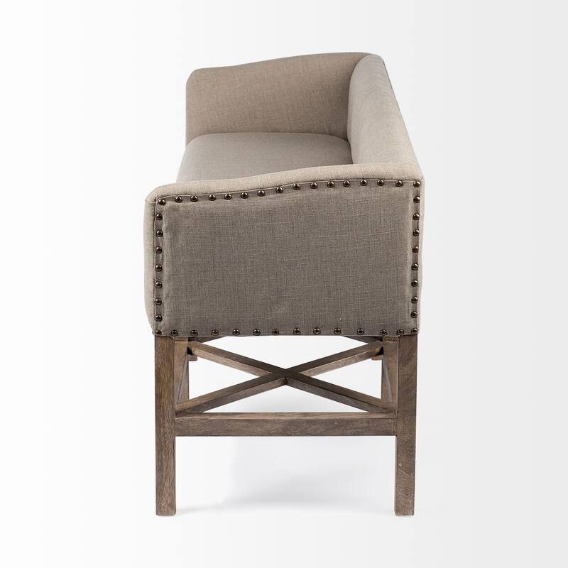 Bergen 60x25 Beige Fabric Covered Seat and Light Brown Wooden Frame Accent Bench - 60.0L x 19.0W x 25.5H