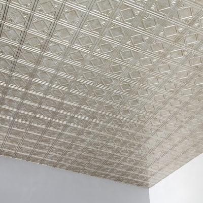 FASÄDE Traditional Style 4 Decorative Vinyl 2ft x 4ft Glue Up Ceiling Panel in Vintage Metal (5 Pack)