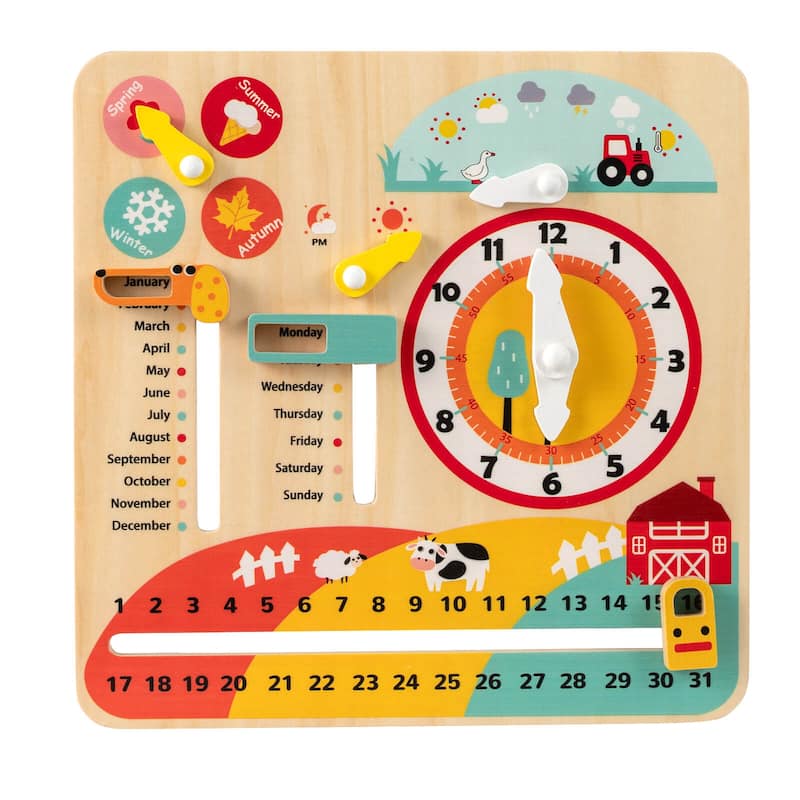 Costway Kids Montessori Educational Learning Toy with Clock, Seasons, - See Details - Multi