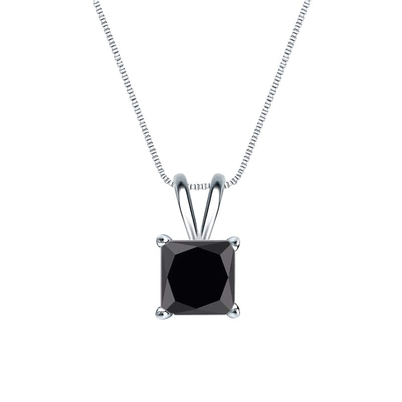 Auriya 1ctw Princess-cut Solitaire Black Diamond Necklace 14k Gold - White