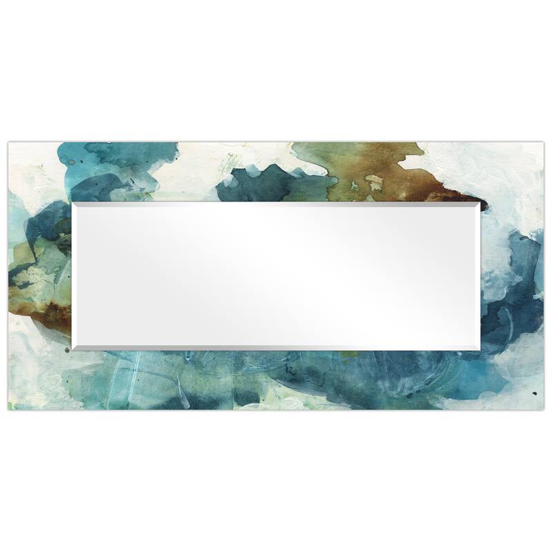 "Blue Sky" Abstract Rectangular Beveled Wall Mirror on Free Floating Tempered Glass - Multi - 72 x 36