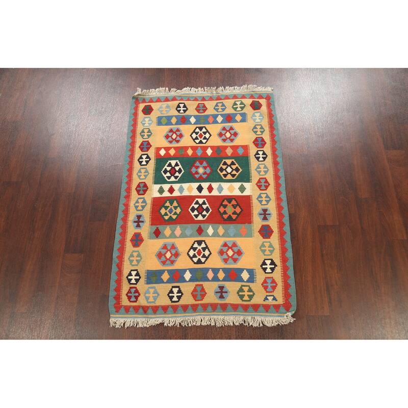 South-western Tribal Kilim Shiraz Persian Wool Area Rug Flat-woven - 3'5" x 5'0"
