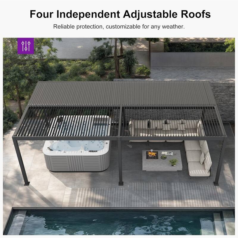 PURPLE LEAF Louvered Pergola Sun Shade Shelter with Adjustable Metal Roof for Patio Hardtop Pergola