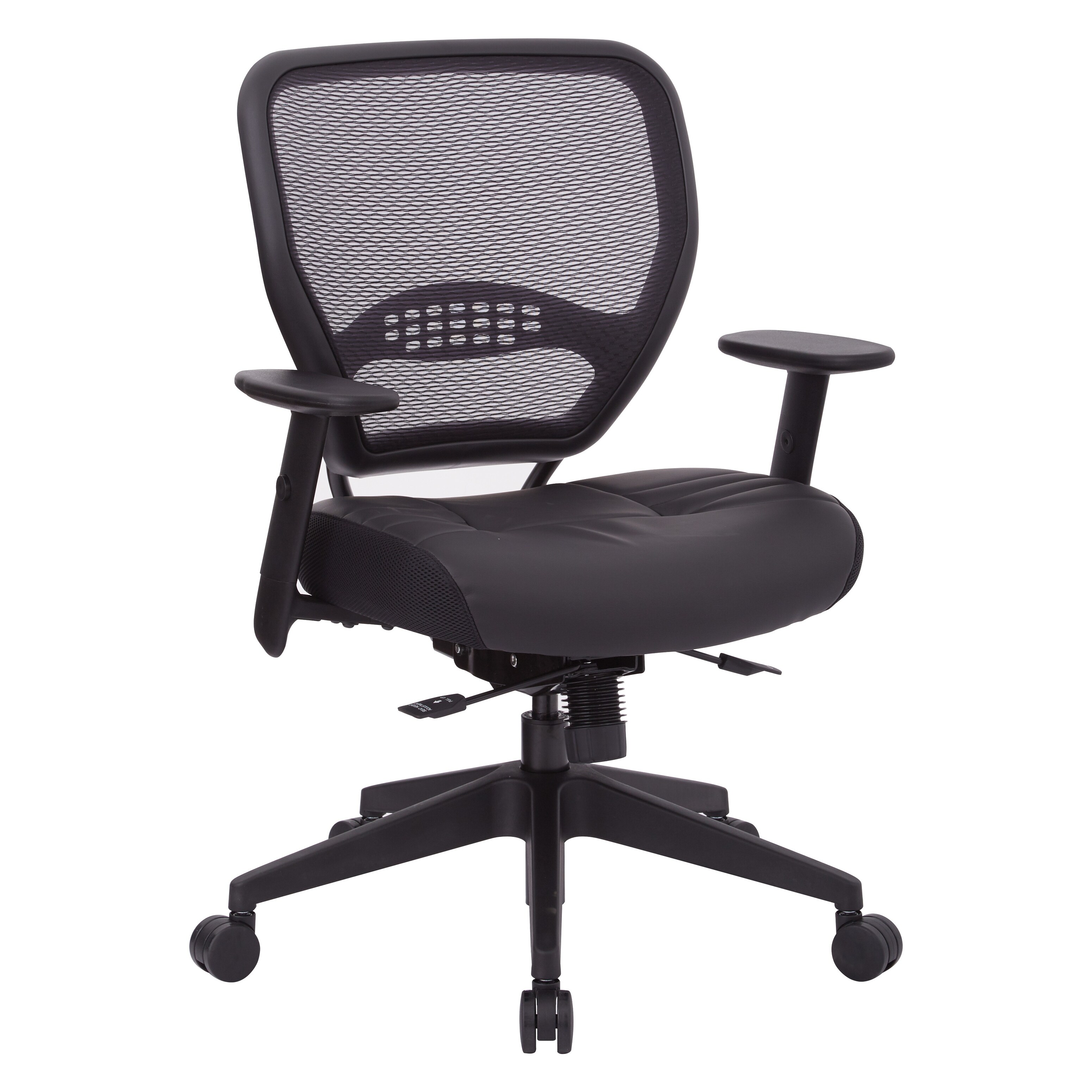 OS Home & Office Air Grid Back & Black Bonded Leather Mgrs Chair w/ Adjustable Arms, Seat Slider & Angled Nylon Base