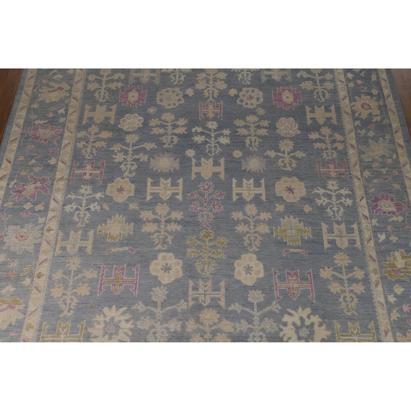 Oushak Turkish Area Rug Hand-Knotted Vegetable Dye Blue Wool Carpet - 9'3" x 11'11"