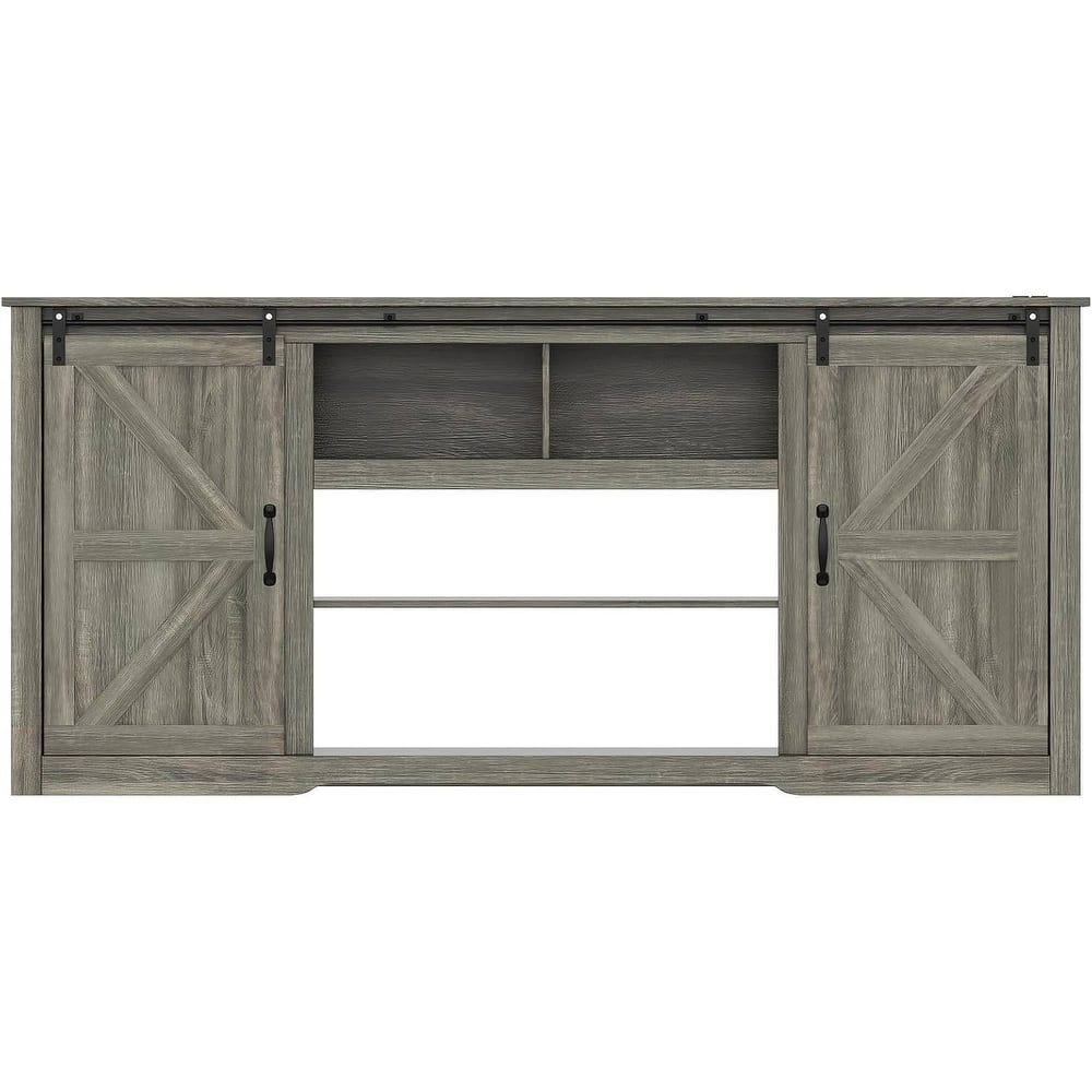70" Farmhouse Large TV Stands, Entertainment Center with Sliding Doors - N/A