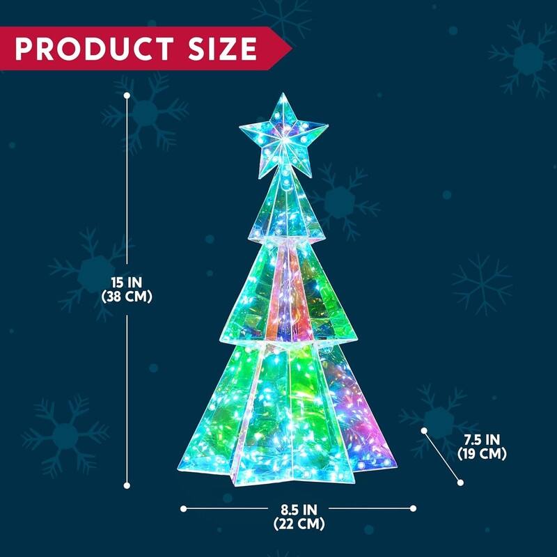 15 in Prismatic Iridescent Decorations, Prismatic Christmas Decor, 100 LED Cool White Lights