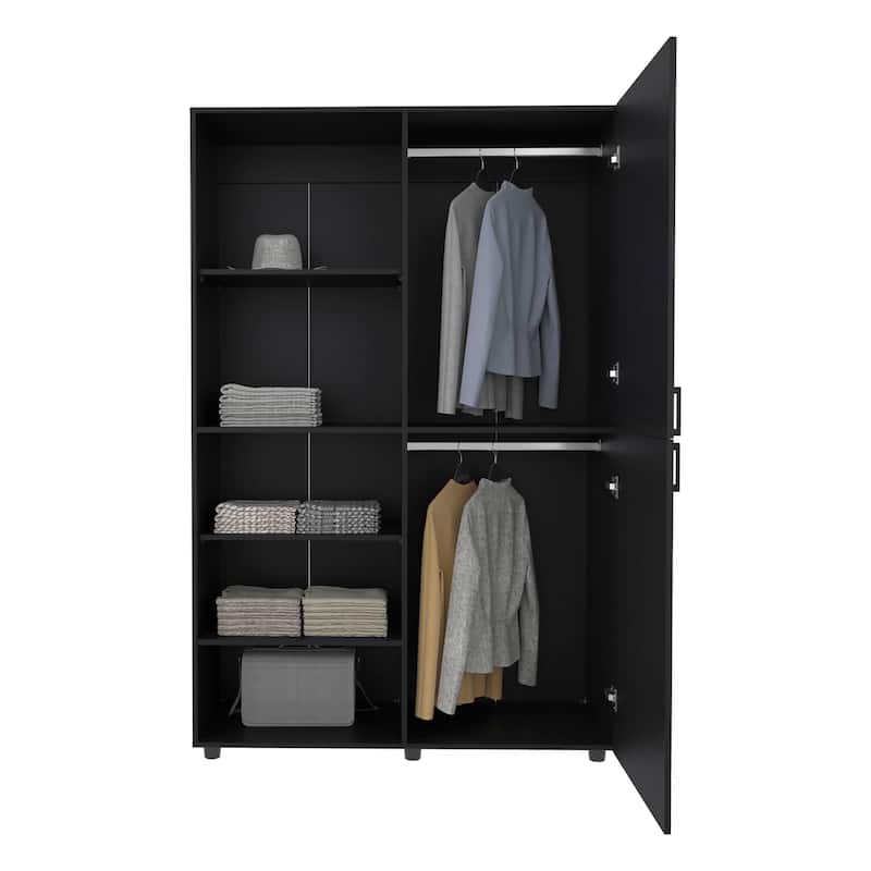 High Two Door Freestanding Armoire With Hanging Rod And Interior Shelves,Compact Bedroom Wardrobe
