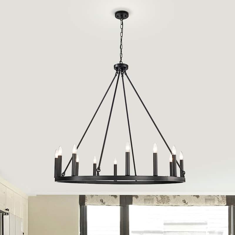 Bride 40 Ince Matte Black Wagon Wheel Chandeilier with 12 Light - N/A - Matte Black