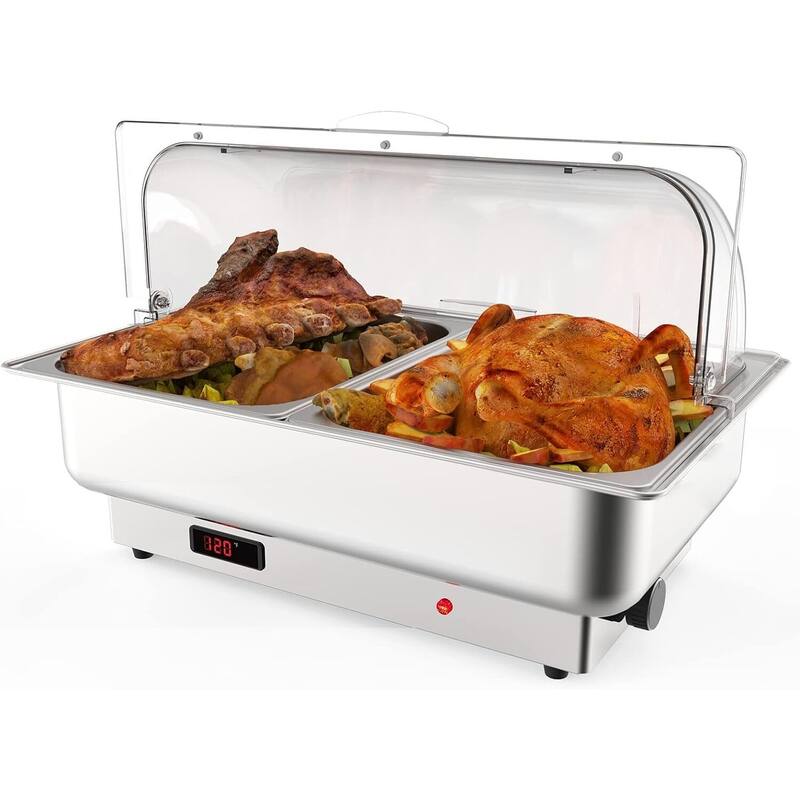 Garvee 9 QT Electric Chafing Dish, with Lid, Silver - 2*1/2 Pan