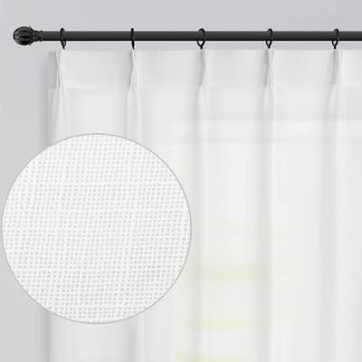DriftAway Pinch Pleat Solid White Color Linen Textured Slub Sheer Curtains Light Filtering Privacy Drape