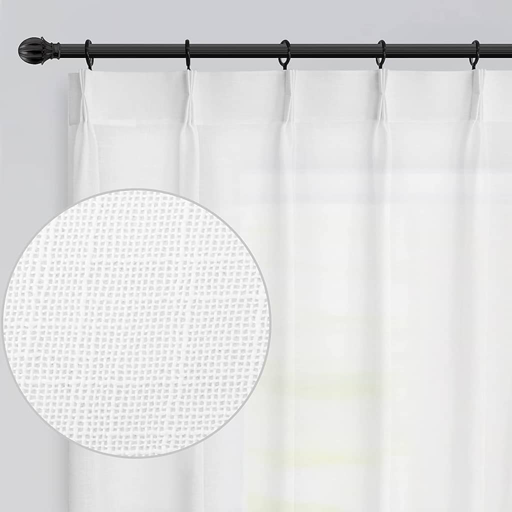 DriftAway Pinch Pleat Solid White Color Linen Textured Slub Sheer Curtains Light Filtering Privacy Drape