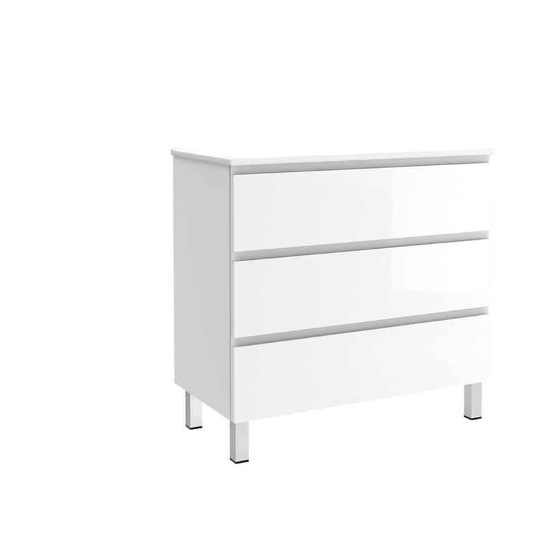 HomeRoots 36" White Wood Freestanding Bathroom Vanity With White Sink And Three Drawers - 36.00 in. x 39.06 in. x 18.10 in.