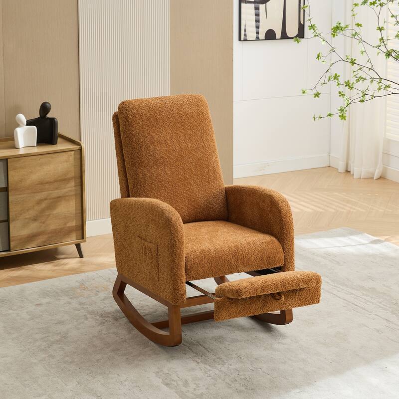 25.4"W Rocking Chair, High Back Glider Chair with Retractable Footrest, Side Pocket, Rocking Accent Armchair with Wood Legs
