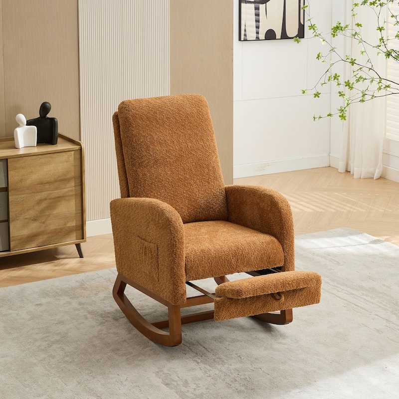 GDFStudio - Amelia Boucle Upholstered Rocking Chair with Retractable Footrest and Wingback Design - 25.4"W