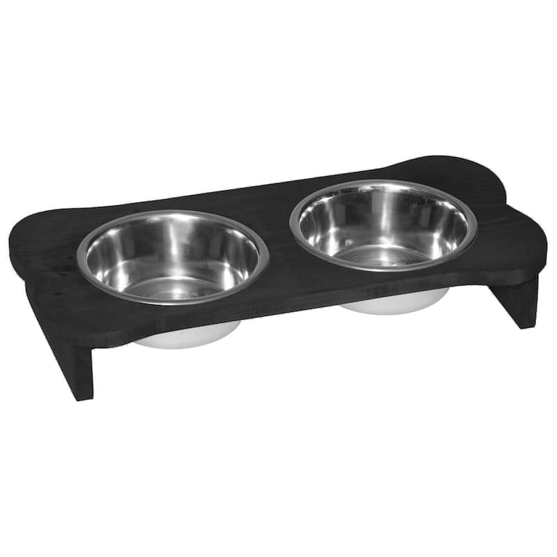 Amish Made Pine Bone-Shaped Dog Dish - Black - Low Feeder