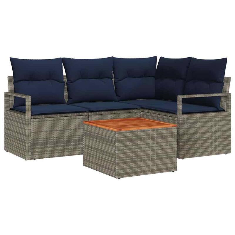 vidaXL 5 Garden Sofa Set with Cushions Black/Grey Poly Rattan - 69.7 x 48 x 27.2