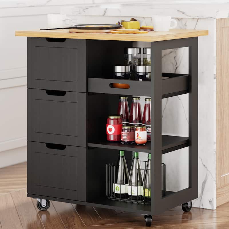 Futzca Kitchen Island Cart with 3 Open Shelves and 3 Drawers - N/A