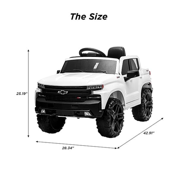 dimension image slide 2 of 3, Battery Powered Licensed Chevrolet Silverado GMC Kids Ride On Truck