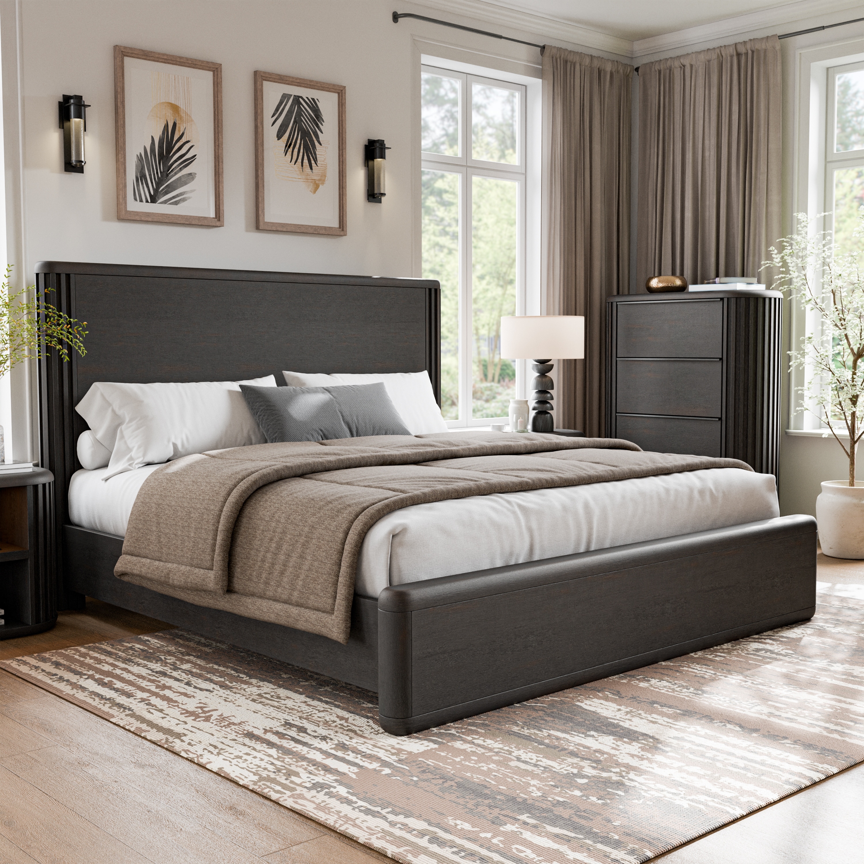 Furniture of America Caelan II Modern Black Solid Wood Panel Bed