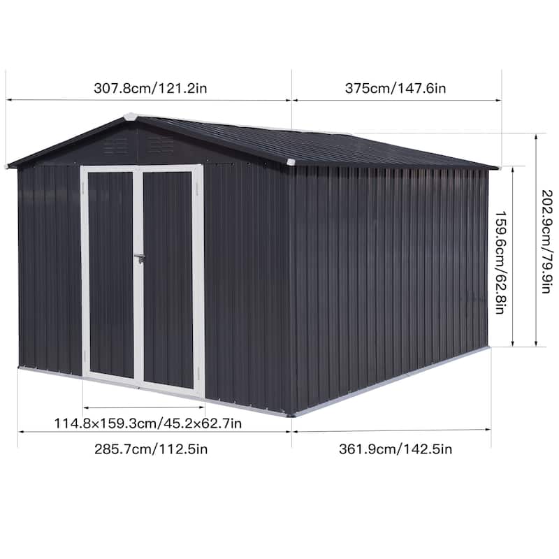GDFStudio - Ryder Metal Garden Shed 10ft x 12ft Outdoor Storage Shed