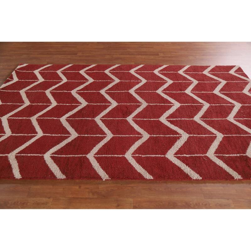 Hand Knotted Oriental 100% Wool Carpet Modern Chevron Red Gabbeh Area Rug - 7' 11'' X 5' 3''