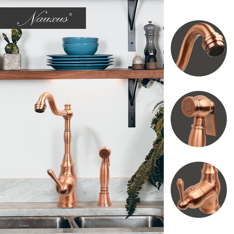 One-Handle Copper Widespread Kitchen Faucet with Side Sprayer - 8.3*13"