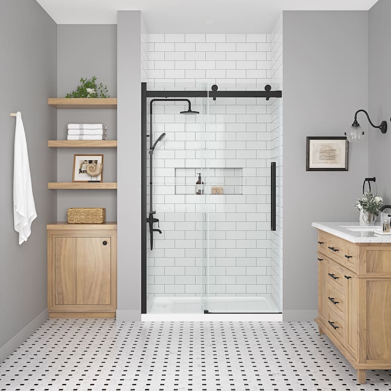 Bel Soft-Close 2-Piece Base Door Rectangular Alcove Shower Kit - 48 - Matte Black