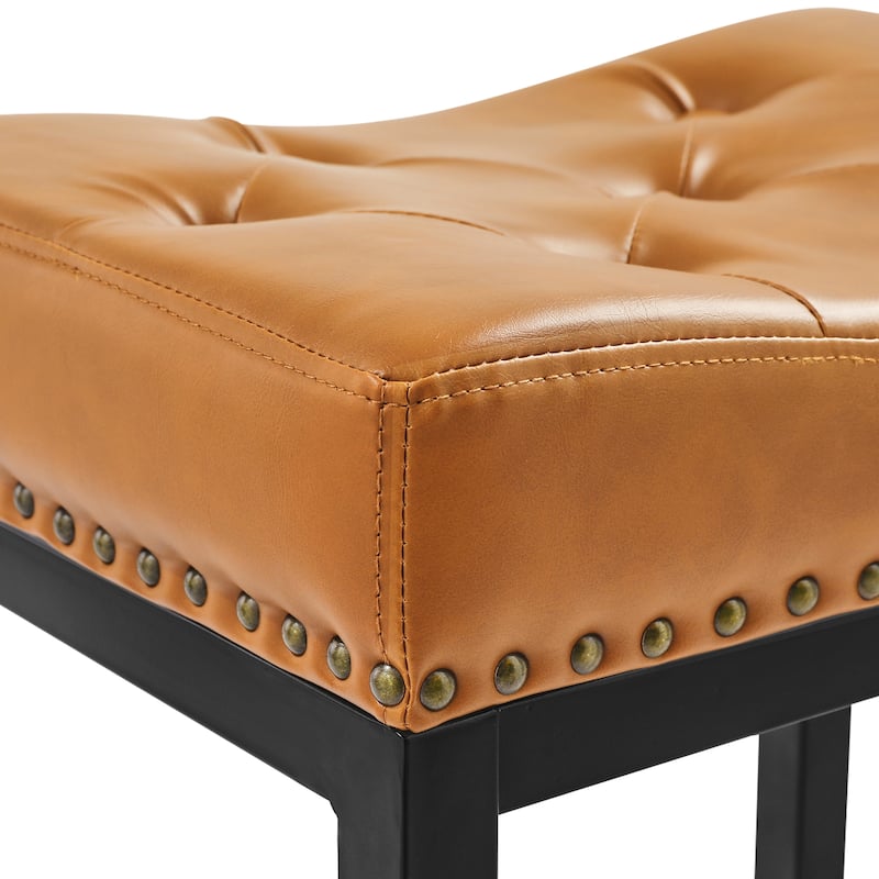 Backless Cushioned Faux Leather Bar Stools Counter Height Stools with Metal Frame - 24" H