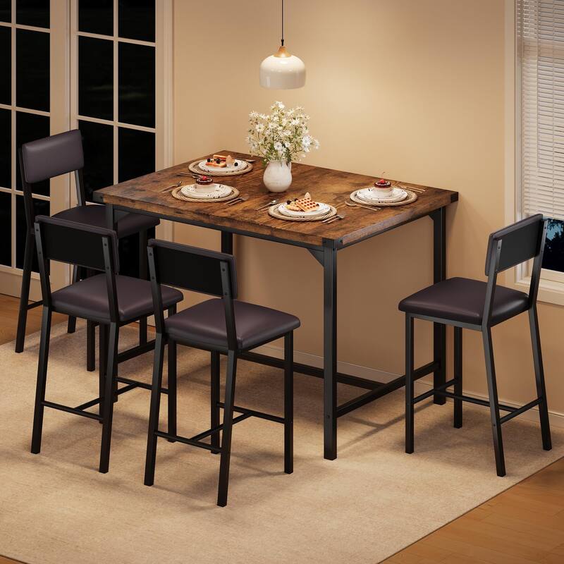 Dining Table Set for 4 w/Footrest & Corner Protector, 5-Piece Kitchen Table Set