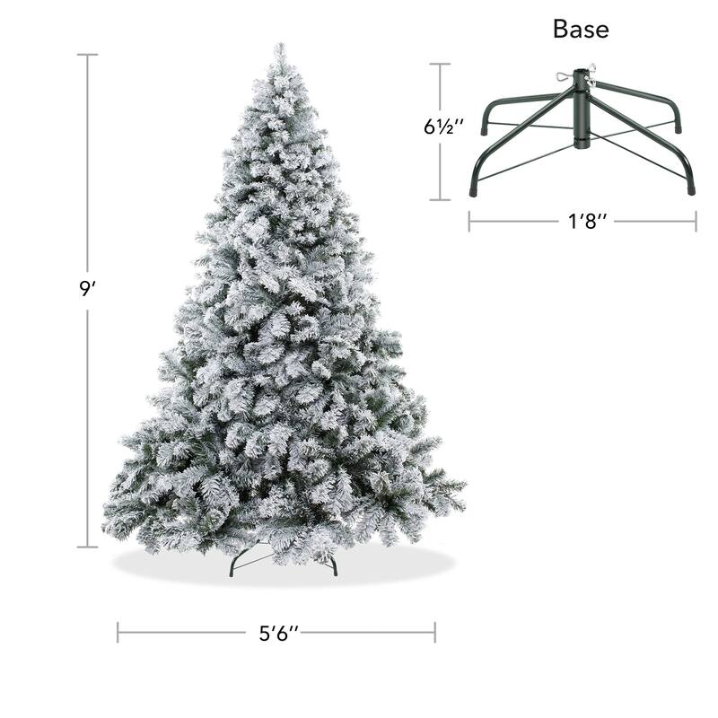 9ft Realistic SnowFlocked Pine Artificial Holiday Christmas Tree - 9 ft