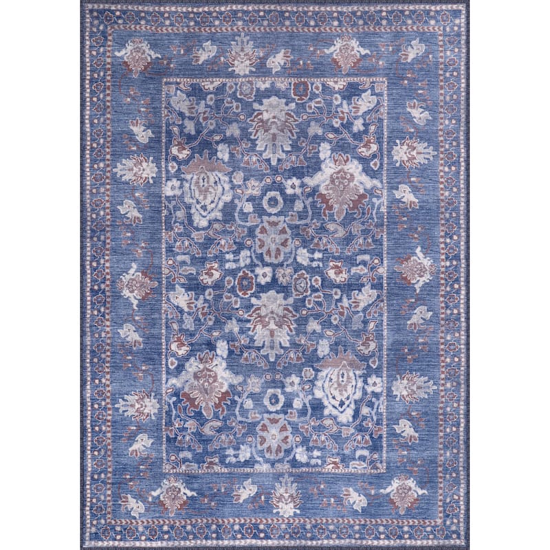 Machine Washable Indoor Rug Floral Pattern Stain Free for Indoor Living Room Bedroom Office Area Rug - 2 X 3 - Blue White