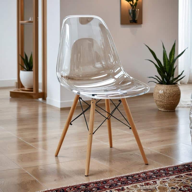 Cresco Minimalist Modern Acrylic Accent Dining Chair wiith Solid Wood Legs Side Chair for Home Office, Living Room & Kitchen