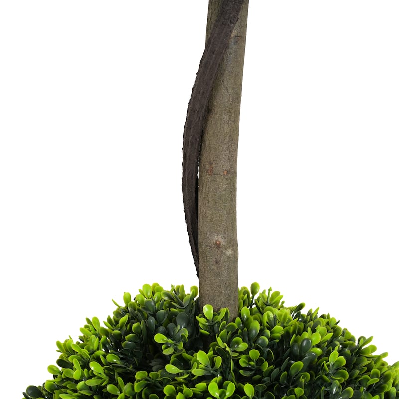 34" Artificial Topiary Boxwood Tree Double Ball with Black Plastic Pot, Set of 2