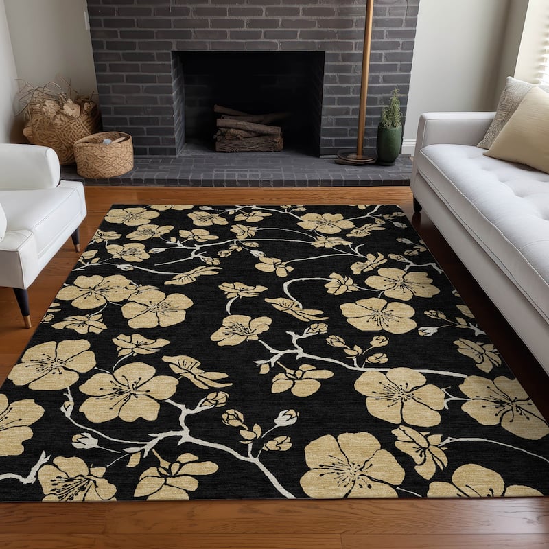 Machine Washable Indoor/ Outdoor Floral Zen Chantille Rug