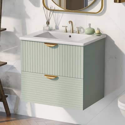 Roomfitters 24" Wall Mounted Bathroom Vanity with Sink and 2 Drawers, Modern Design (Faucet Not Included)