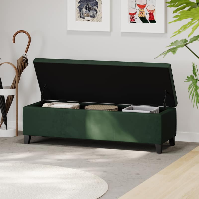 Velvet Storage Bench, End of Bed Upholstered Tufted Settee Bench for Living Room Entryway Rectangular Storage Ottoman Bench