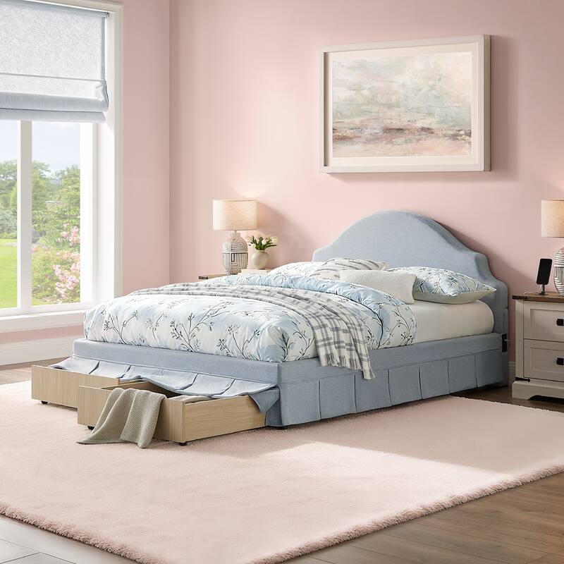 Canton Upholstered Queen Size Storage Bed - Blue - King