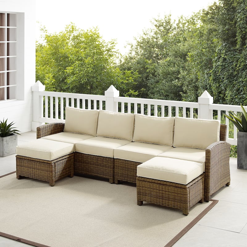 Crosley Bradenton 4Pc Outdoor Wicker Sectional Set - 70.5"d x 105.5"w x 32.5"h - Sand