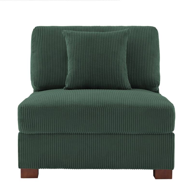 Modern Modular Sectional Sofa Corduroy Chaise Lounges - Armless Chair - Hunter Green Armless