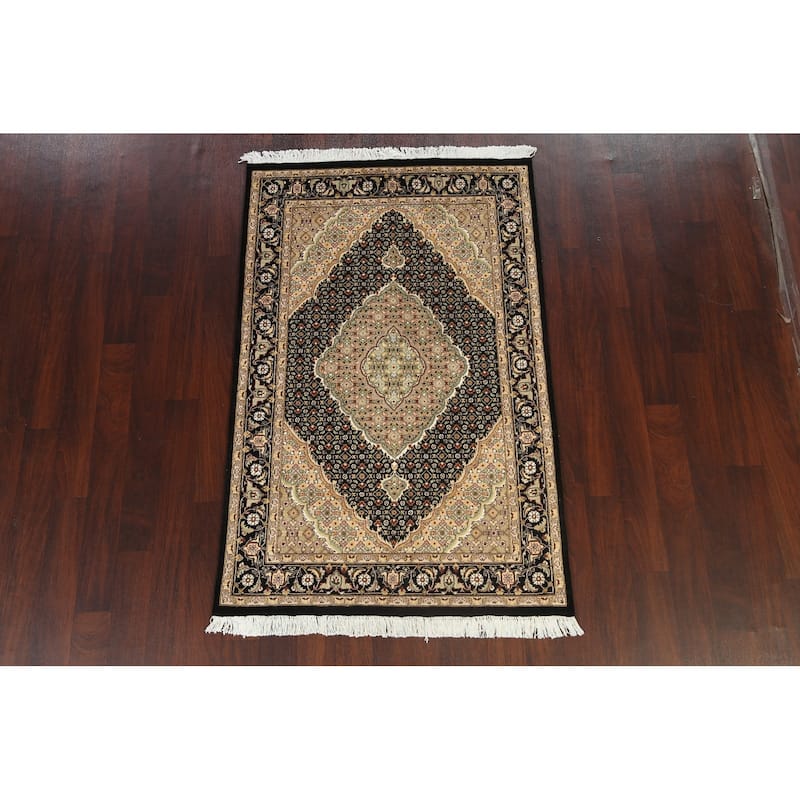 Wool/ Silk Vegetable Dye Tabriz Mahi Area Rug Handmade Oriental Carpet - 3'10" x 6'0"