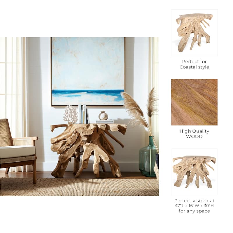 Wood Console Table Sculptural Root Base Coastal Style - 30" Brown - 47" x 16" x 30"