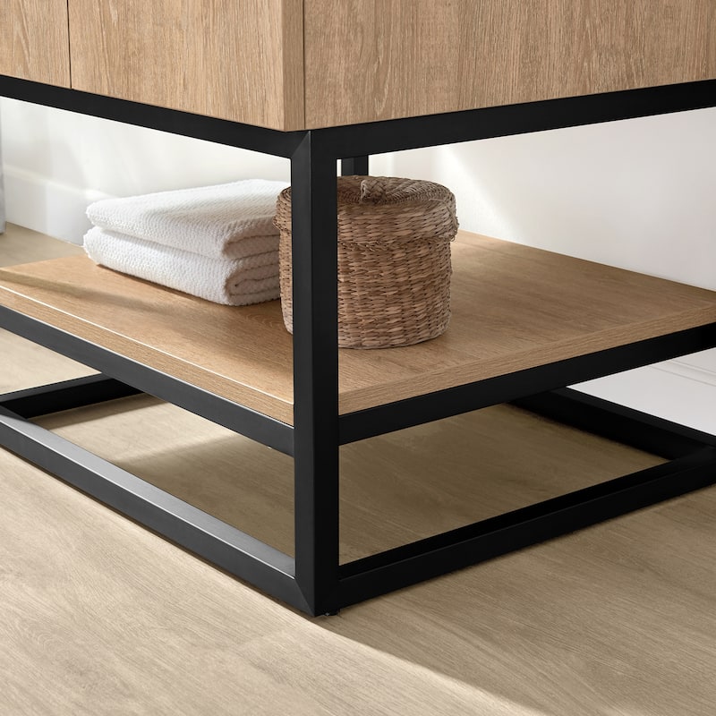 Alistair Single Bath Vanity with White Grain Stone Top & Mirror