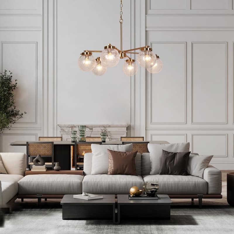 Bola Modern Gold 6-Light Glass Wheel Chandelier for Dining Room Bedroom - D 28" x H 18"