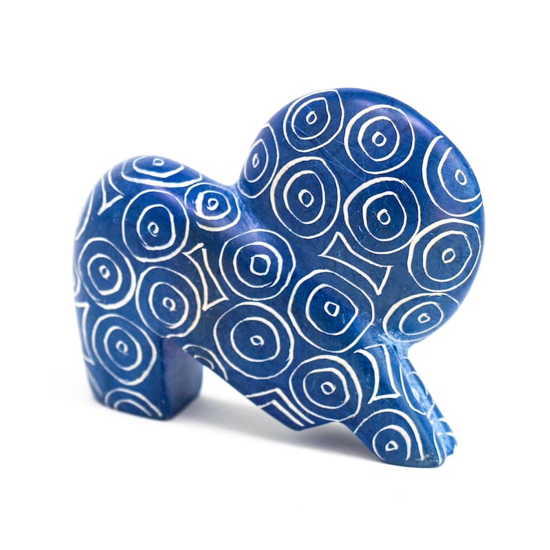 Small Soapstone Lion Figurine - Set of 3, Dark Blue