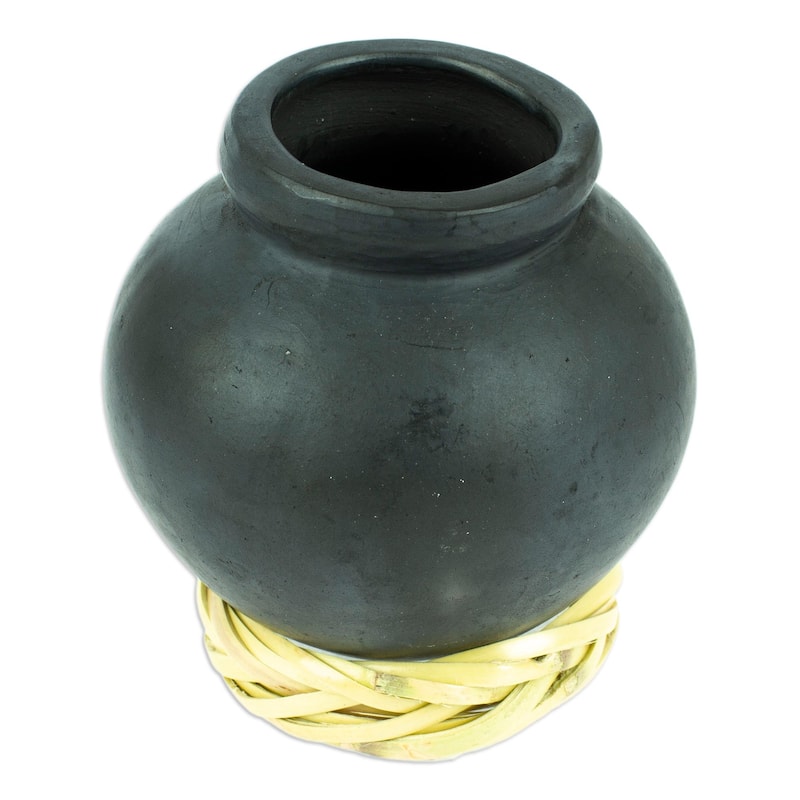 Novica Handmade Smooth Black Barro Negro Decorative Mini Vase