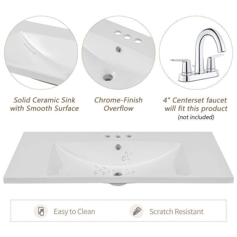 36 Inch Freestanding Bathroom Vanity Set with Drawers and Ceramic Sink