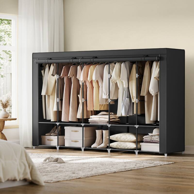 Multi-Section Fabric Closet Organizer with Sturdy Steel Tubes and 4 Convenient Storage Pockets